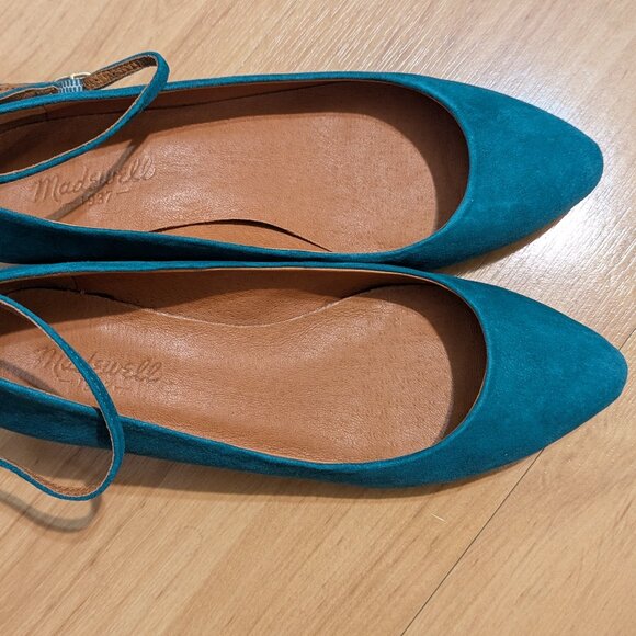 Madewell Teal/Turquoise Suede Ankle Strap Mini Wedge 7.5 NIB - Picture 1 of 8